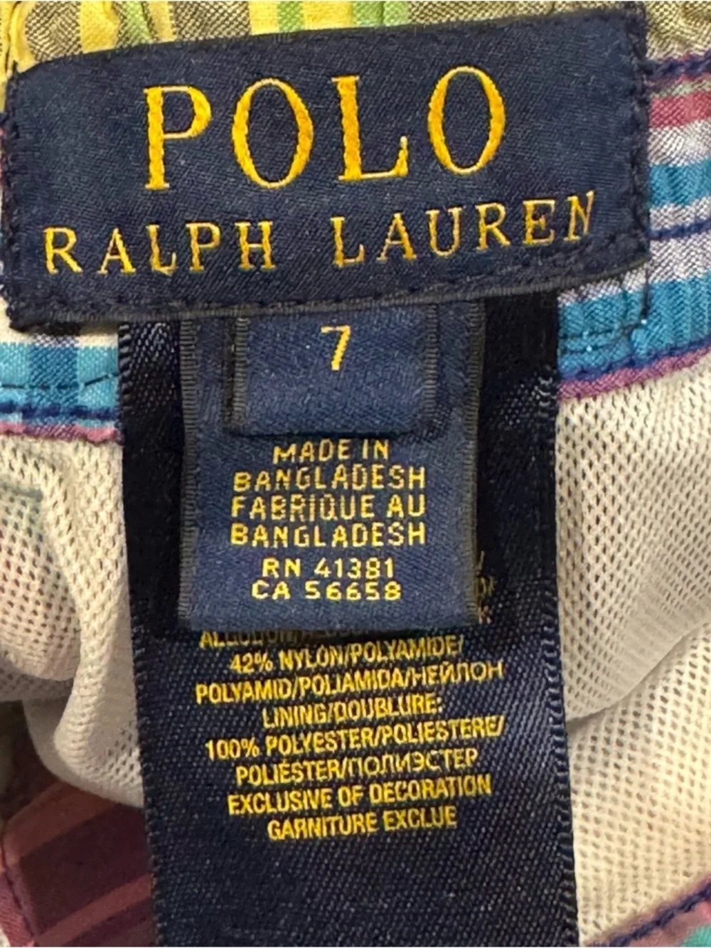 Youth Boys Plaid Madras Polo Ralph Lauren Swim Trunks Size 7